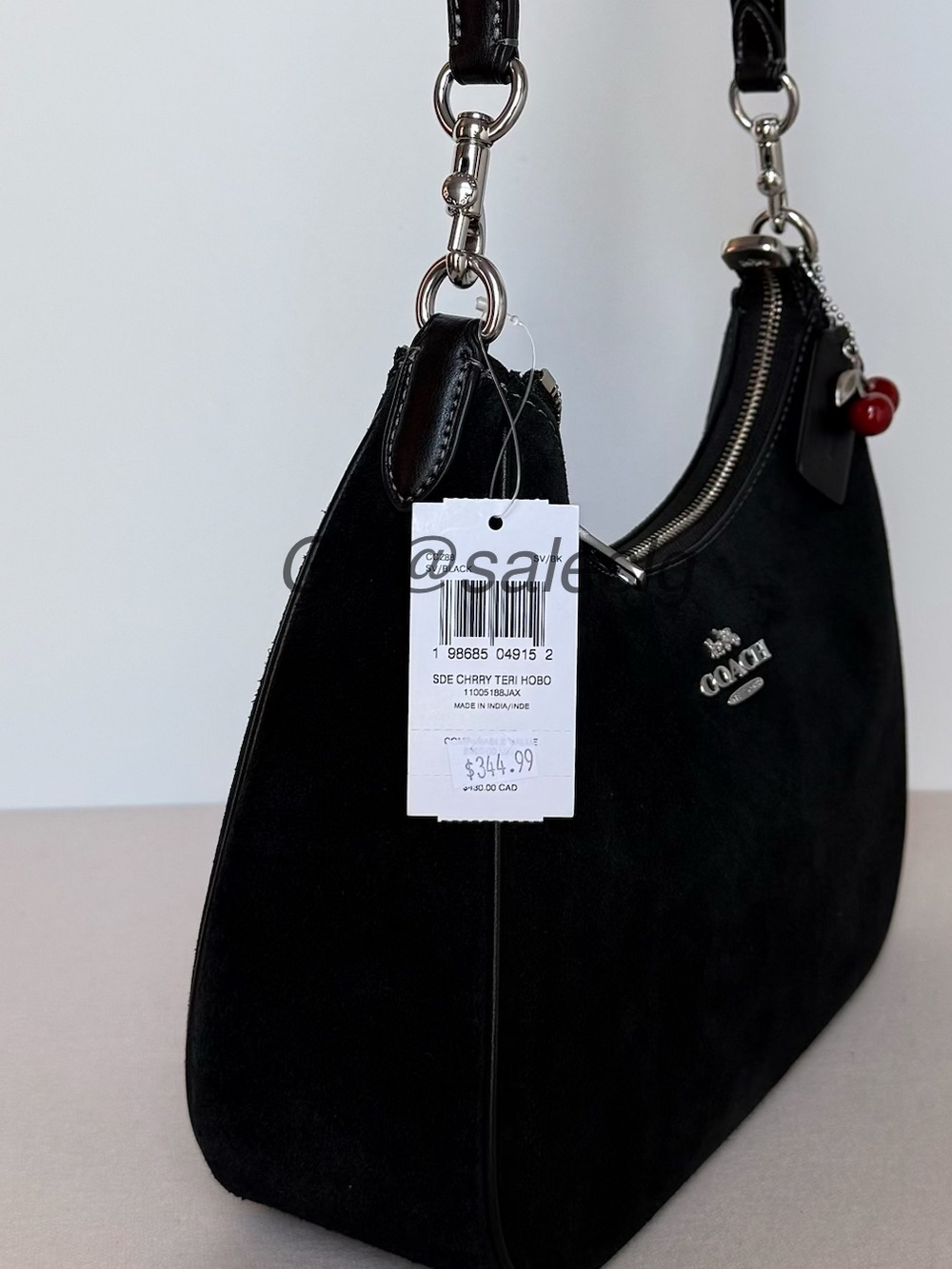 NWT Coach Teri Hobo Shoulder Bag Black Suede Silver Hardware Cherry Charm CCZ88 - Picture 11 of 15
